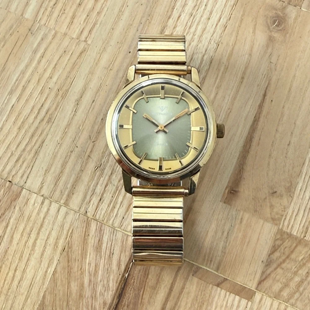 Wittnauer Geneve Ultra Rare Automatic Vintage Watch Gold Case Unique Dial Works